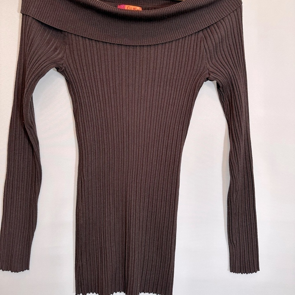 Catch My i Women Knit Sweater Ribbed Stetch Slim Fit Cowl Neckline Long Sleeve S - Picture 2 of 9